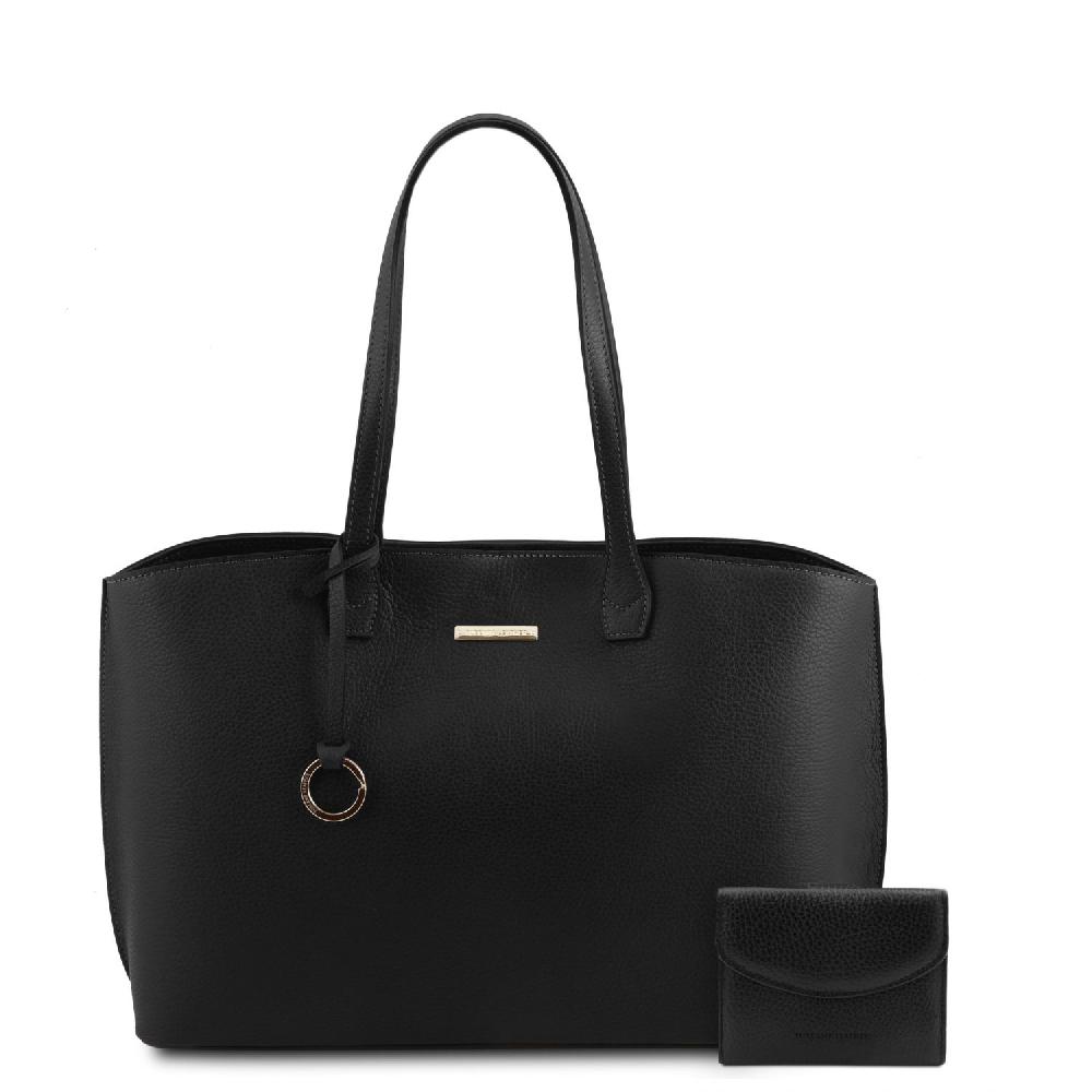 Tuscany Leather Borsa Shopping in Pelle e Portafoglio in Pelle 3 Ante con Portaspiccioli Offerta Pasqua