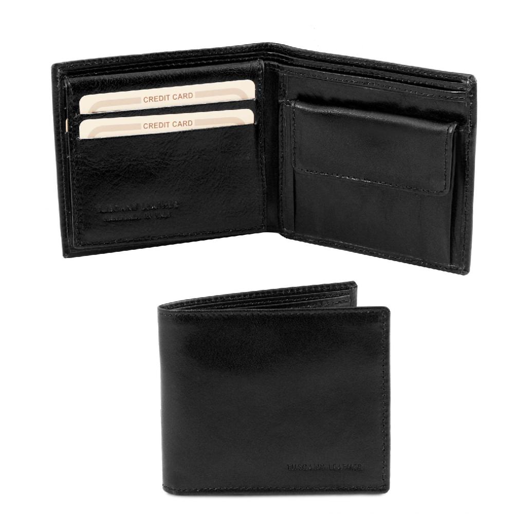 Tuscany Leather Esclusivo Portafoglio Uomo in Pelle 3 Ante con Portaspiccioli Esporta salva