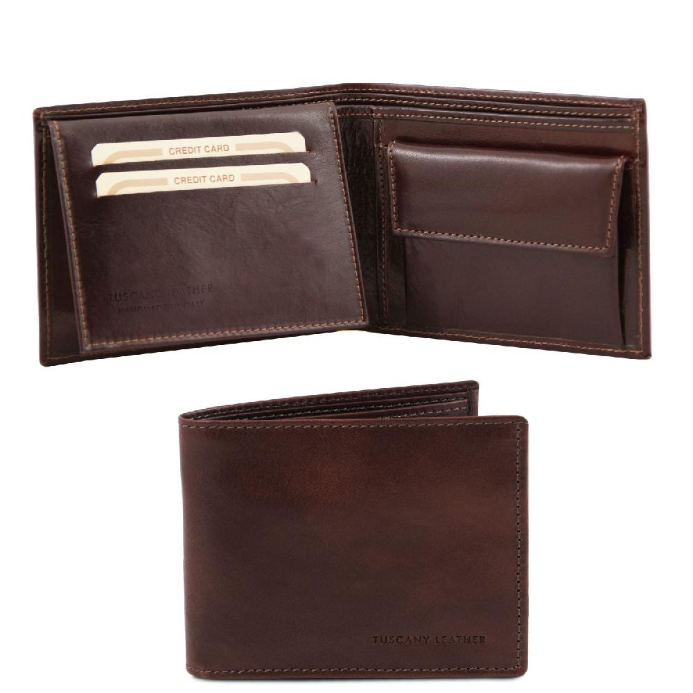 Tuscany Leather Esclusivo Portafoglio Uomo in Pelle 3 Ante con Portaspiccioli Qualità