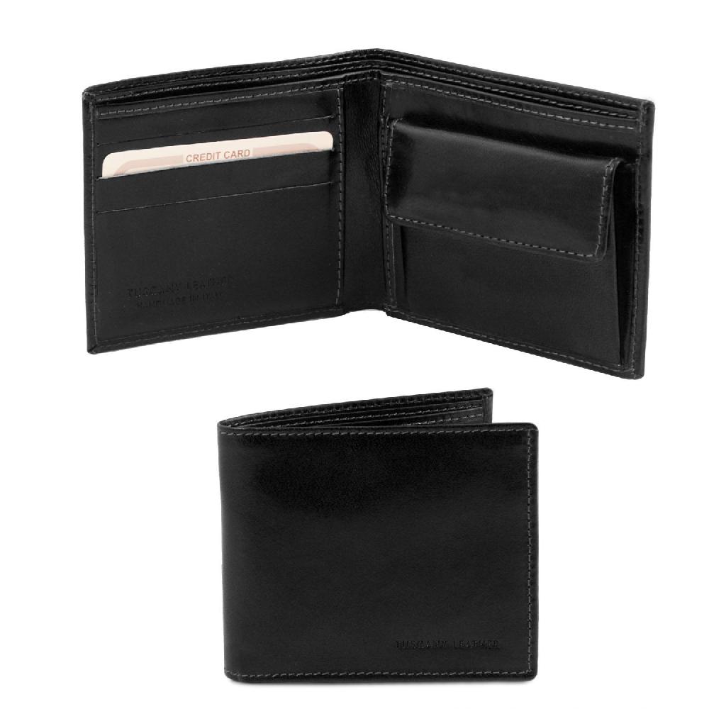 Tuscany Leather Esclusivo Portafoglio Uomo in Pelle 2 Ante con Portaspiccioli Convenienza