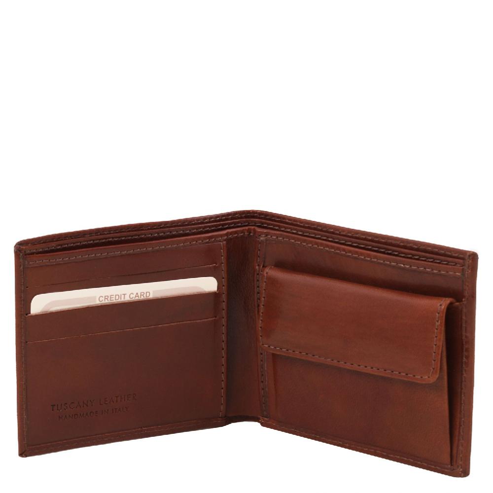 Tuscany Leather Esclusivo Portafoglio Uomo in Pelle 2 Ante con Portaspiccioli Convenienza