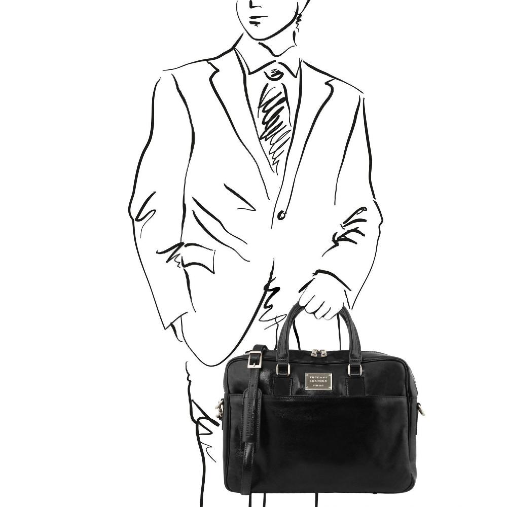 Tuscany Leather Borsa Porta Computer a 2 Scomparti in Pelle In vendita