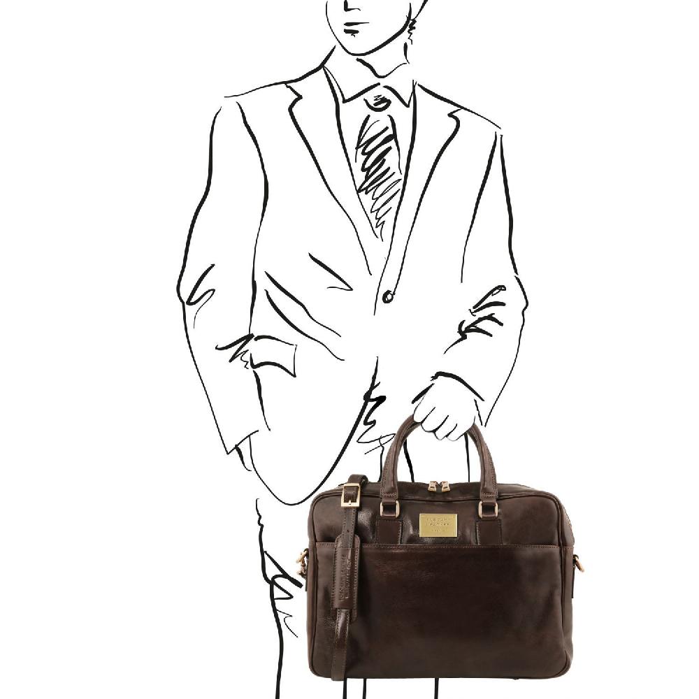Tuscany Leather Borsa Porta Computer a 2 Scomparti in Pelle Duty-free