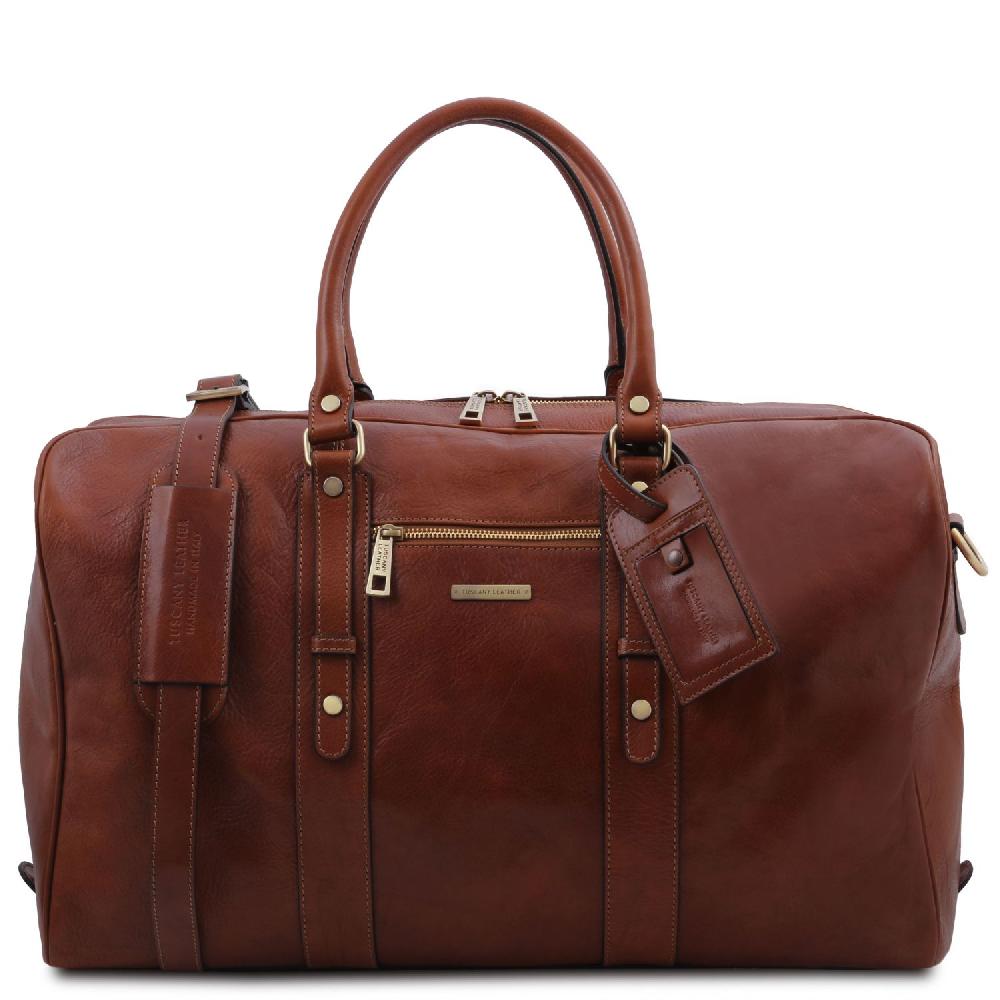 Tuscany Leather Borsone da Viaggio in Pelle con Tasca Frontale Duty-free