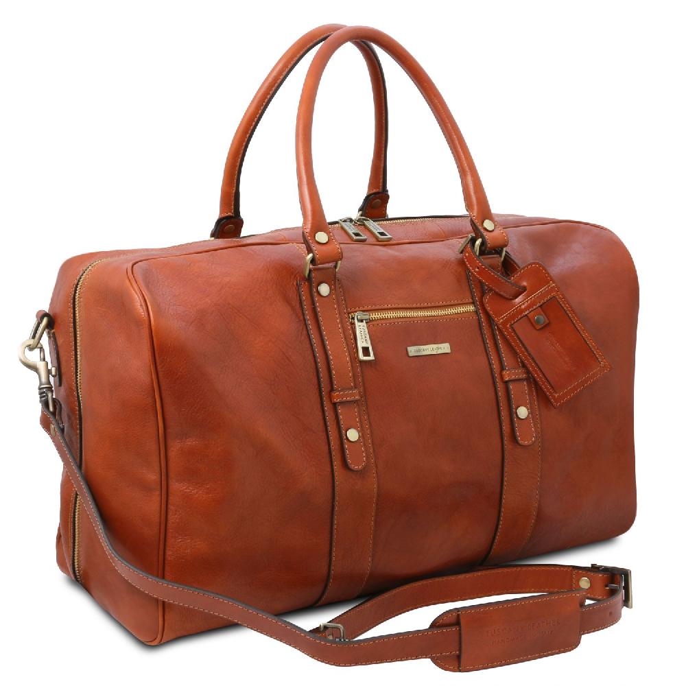 Tuscany Leather Borsone da Viaggio in Pelle con Tasca Frontale Duty-free