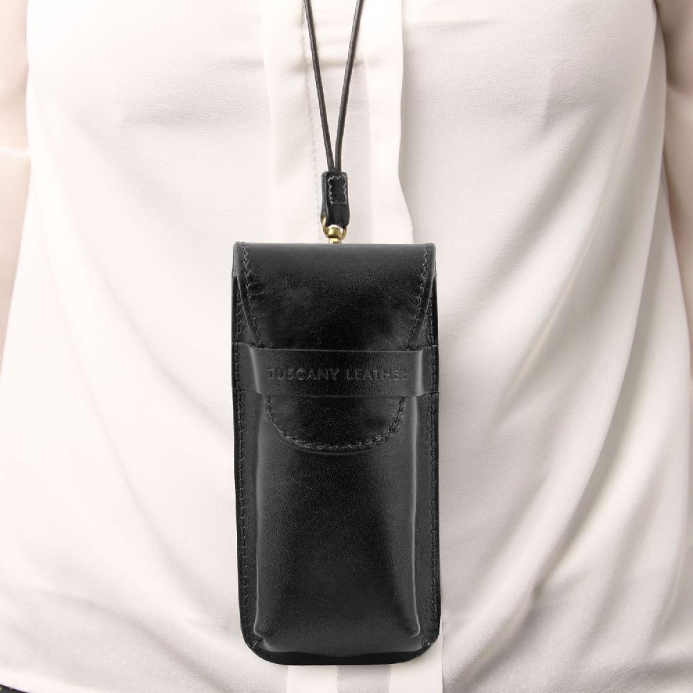 Tuscany Leather Esclusivo Portaocchiali/Portacellulare a Tracolla in Pelle Misura Grande Sottocosto