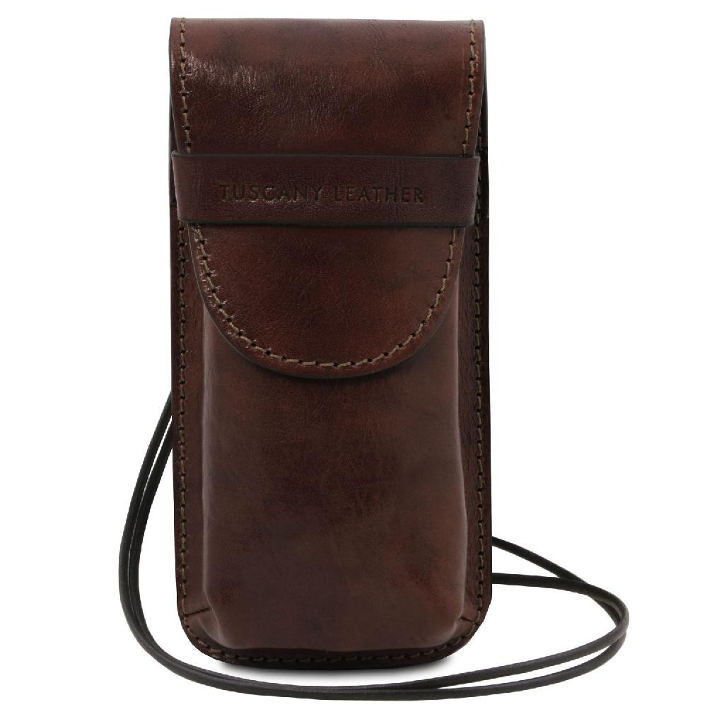 Tuscany Leather Esclusivo Portaocchiali/Portacellulare a Tracolla in Pelle Misura Grande Convenienza