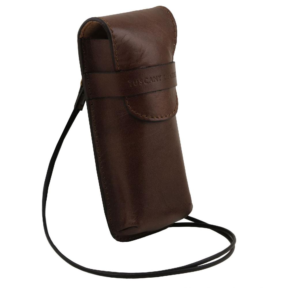Tuscany Leather Esclusivo Portaocchiali/Portacellulare a Tracolla in Pelle Misura Grande Convenienza
