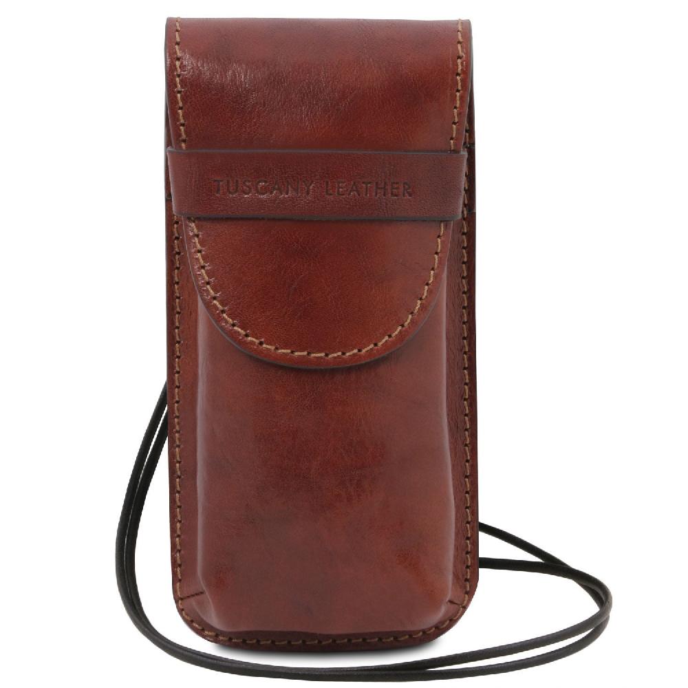 Tuscany Leather Esclusivo Portaocchiali/Portacellulare a Tracolla in Pelle Misura Grande Novità