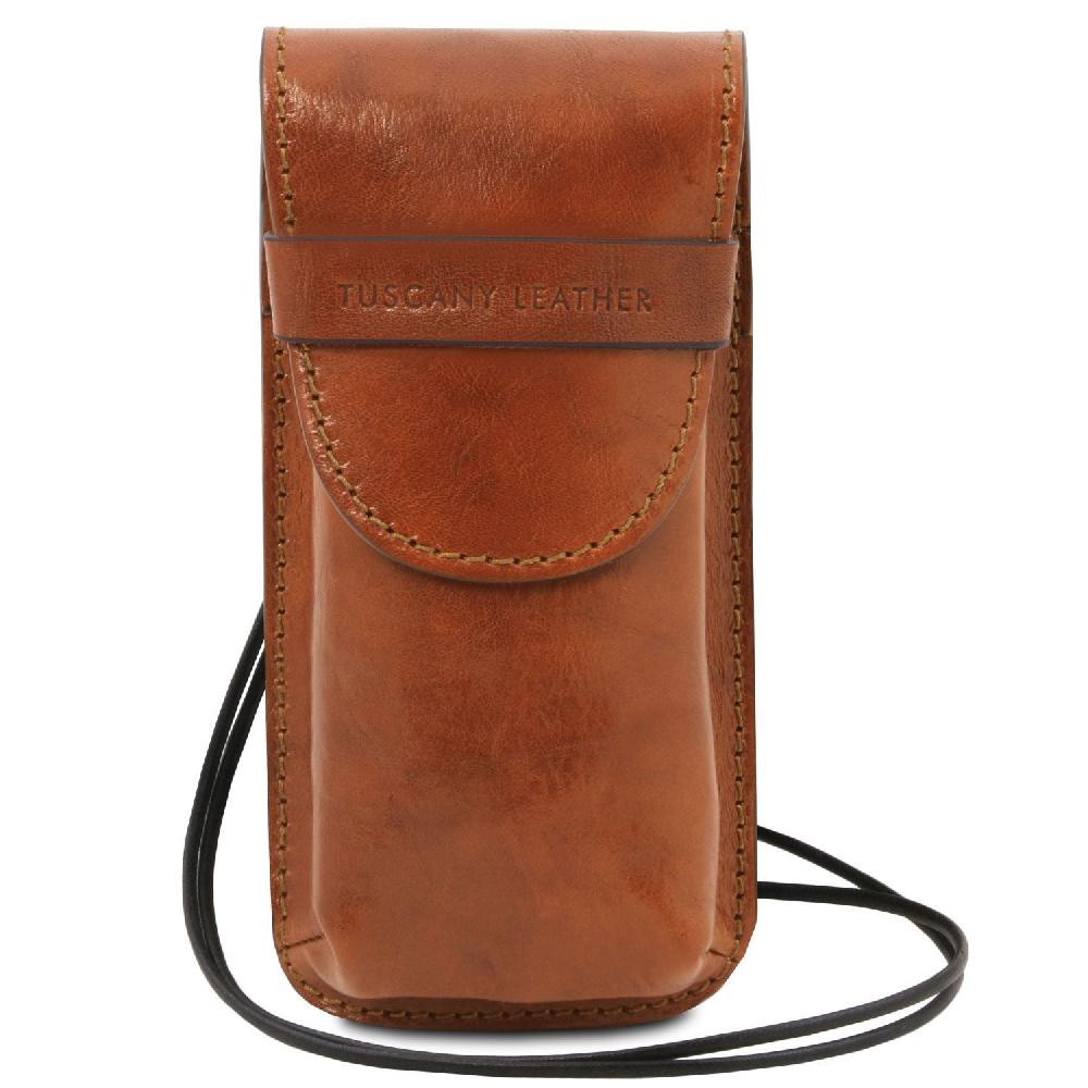Tuscany Leather Esclusivo Portaocchiali/Portacellulare a Tracolla in Pelle Misura Grande Presa