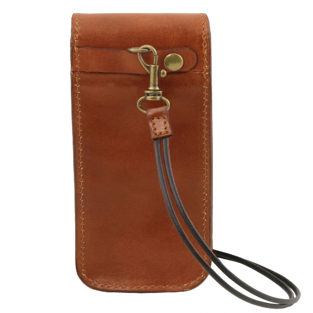 Tuscany Leather Esclusivo Portaocchiali/Portacellulare a Tracolla in Pelle Misura Grande Presa