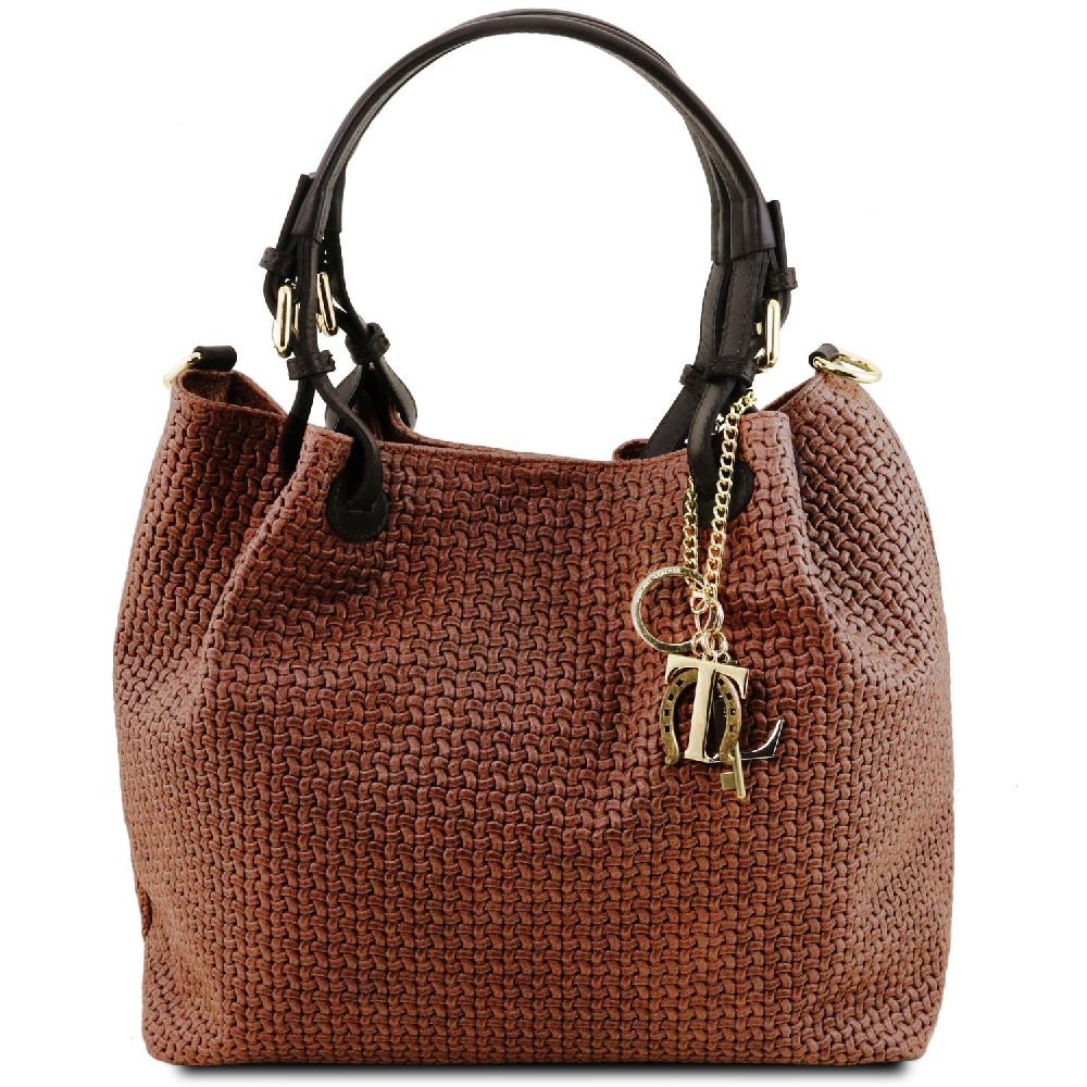 Tuscany Leather Borsa Shopping in Pelle Stampa Intrecciata Offerte speciali