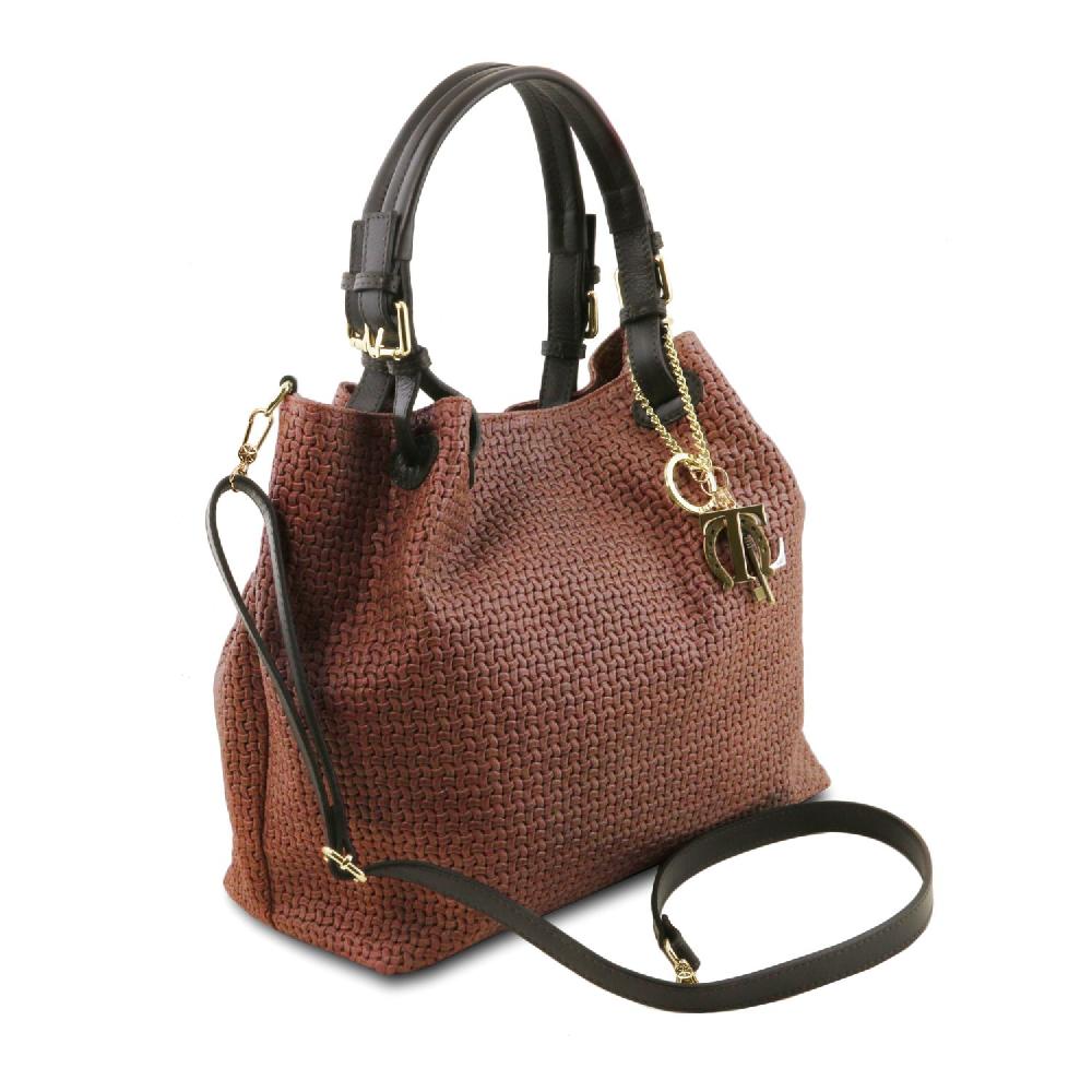Tuscany Leather Borsa Shopping in Pelle Stampa Intrecciata Offerte speciali