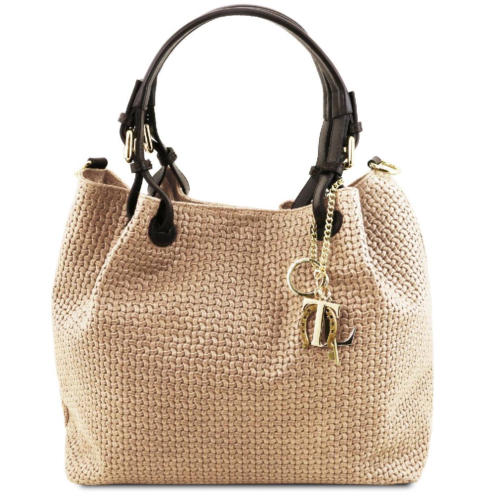 Tuscany Leather Borsa Shopping in Pelle Stampa Intrecciata Enormi risparmi
