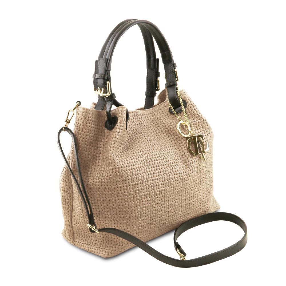 Tuscany Leather Borsa Shopping in Pelle Stampa Intrecciata Enormi risparmi