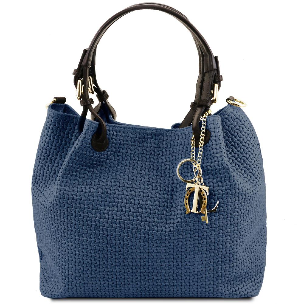 Tuscany Leather Borsa Shopping in Pelle Stampa Intrecciata Sconti VIP