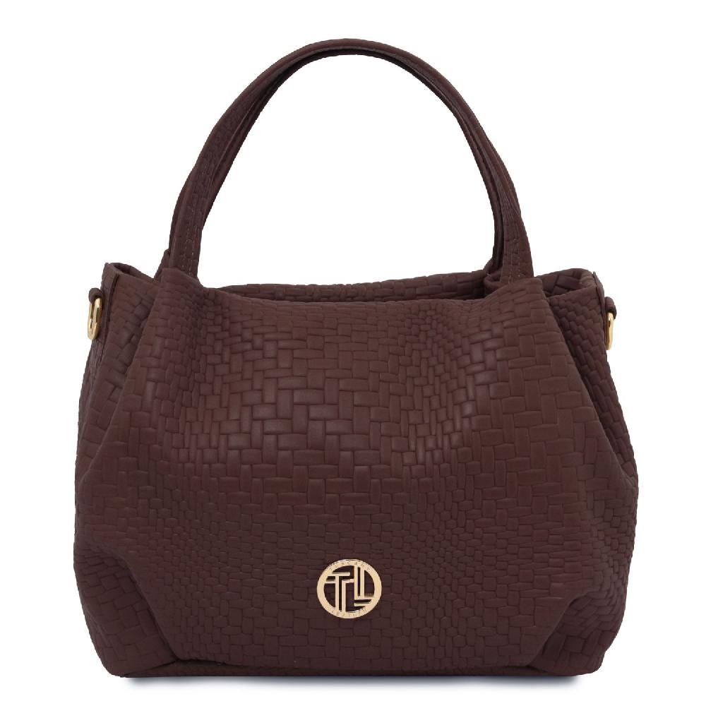 Tuscany Leather Borsa a Mano in Pelle Morbida Stampa Intrecciata Nuovo