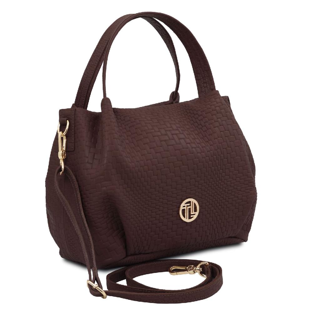 Tuscany Leather Borsa a Mano in Pelle Morbida Stampa Intrecciata Nuovo
