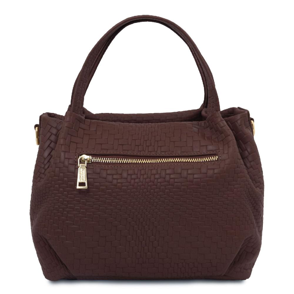 Tuscany Leather Borsa a Mano in Pelle Morbida Stampa Intrecciata Nuovo