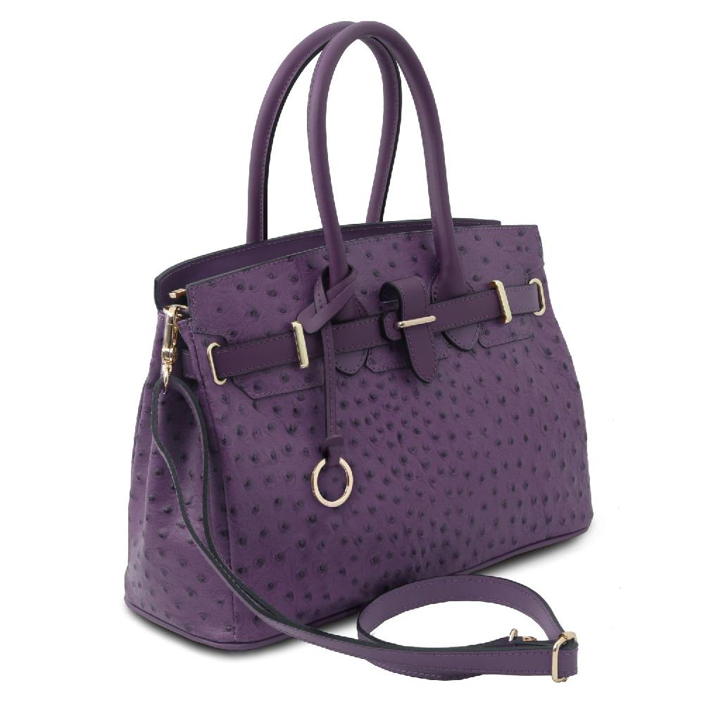 Tuscany Leather Borsa a Mano in Pelle Stampata Effetto Struzzo Smaltimento dello stoccaggio