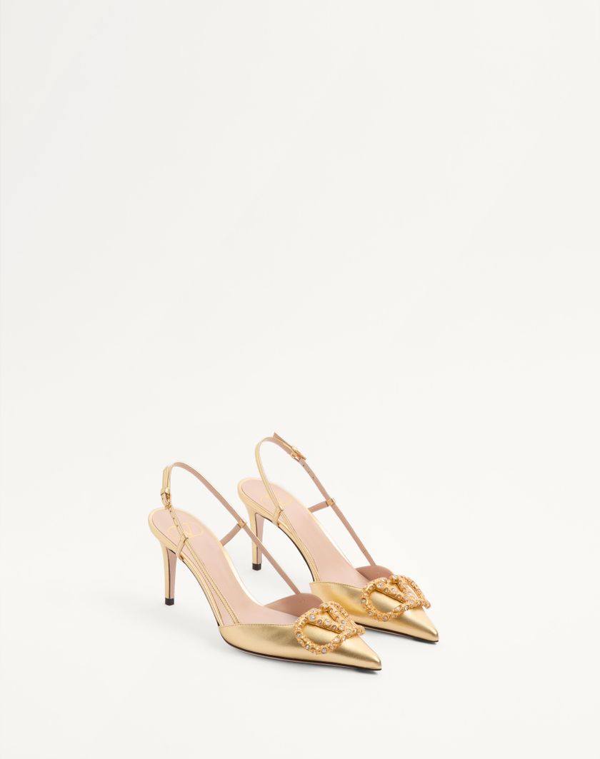 Valentino Handbags Décolleté Slingback Vlogo Signature In Nappa Laminata 80mm per Donna in Antique Brass | Valentino IT Presa