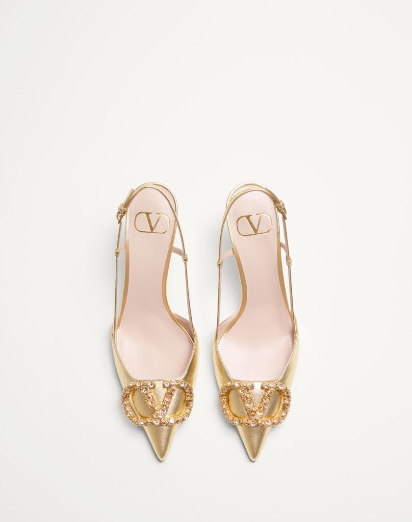 Valentino Handbags Décolleté Slingback Vlogo Signature In Nappa Laminata 80mm per Donna in Antique Brass | Valentino IT Presa