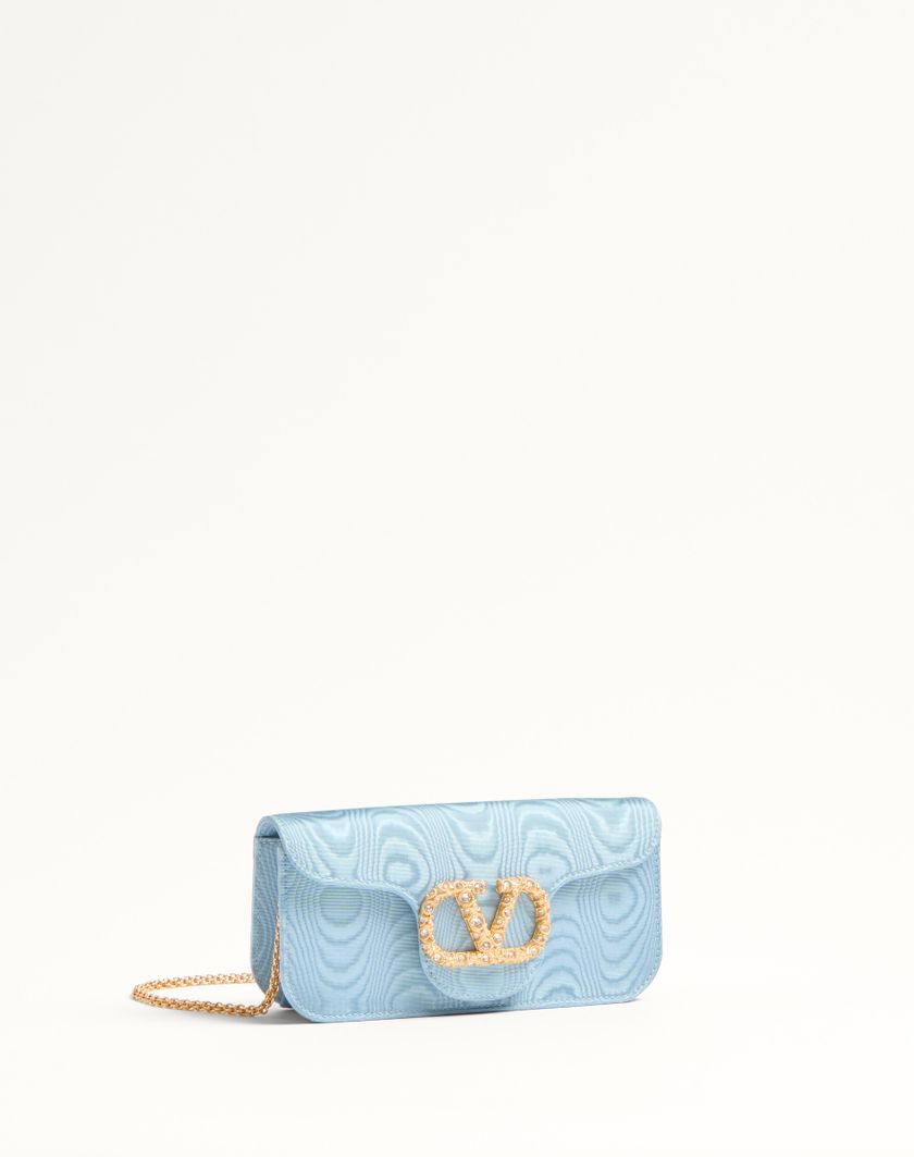 Valentino Handbags Clutch Valentino Garavani Locò In Tessuto Moiré Con Logo Gioiello per Donna in Blu | Valentino IT Offerta
