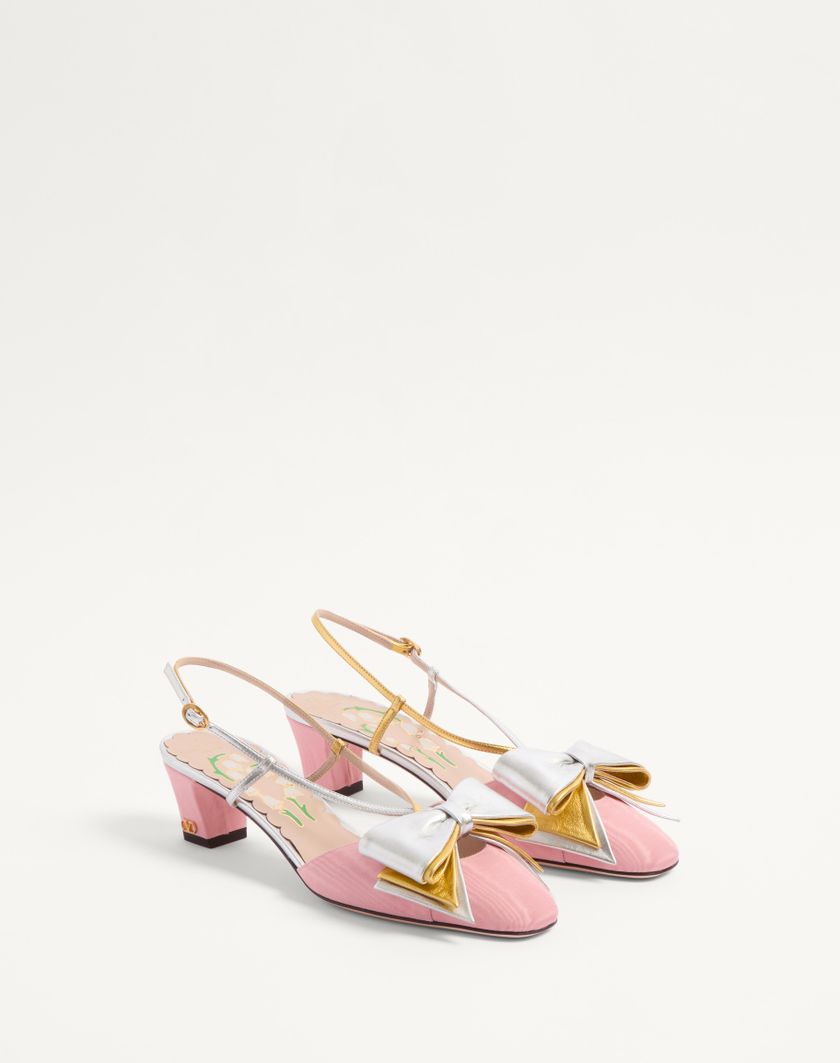 Valentino Handbags Décolleté Slingback Bowow In Tessuto Moirè 45mm per Donna in Nero/silver | Valentino IT Economico