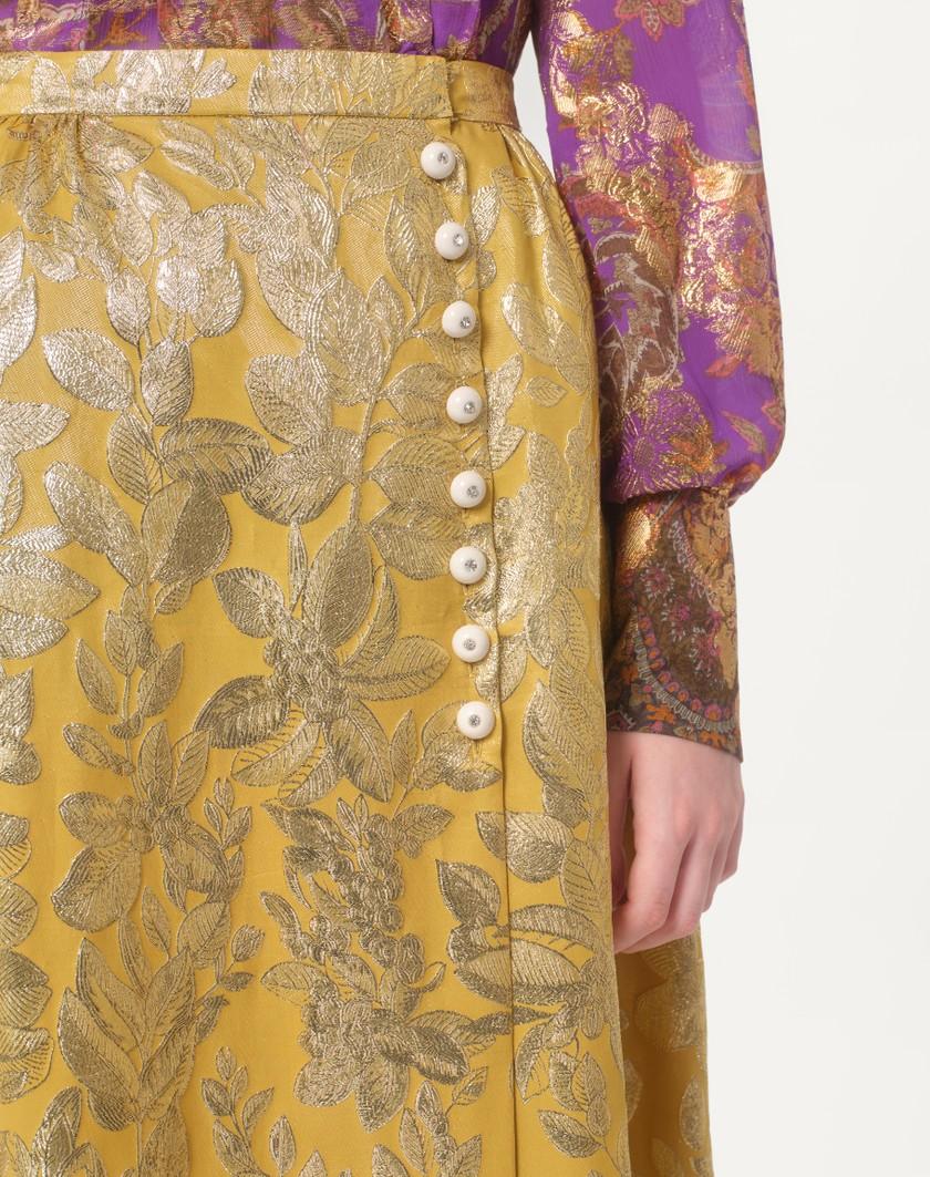 Valentino Handbags Gonna In Apres L'hiver Silk Lurex Foglioline per Donna in Ocra | Valentino IT Outlet