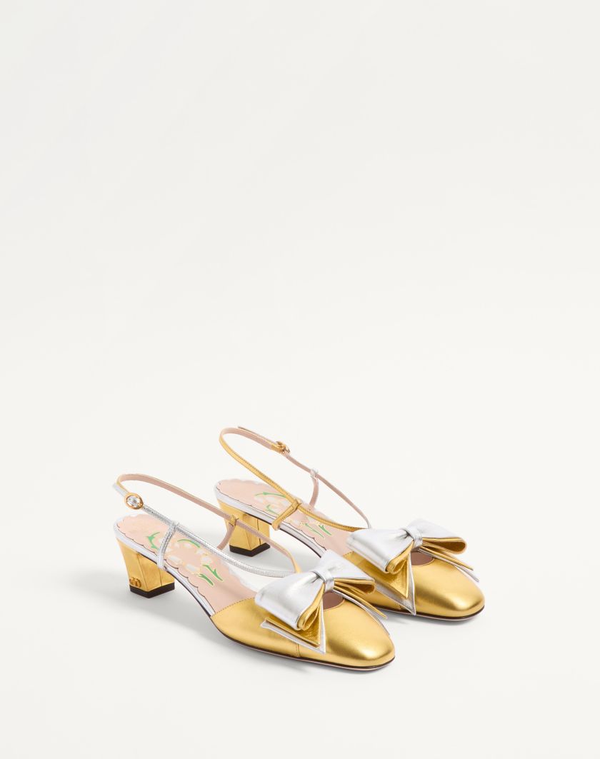 Valentino Handbags Décolleté Slingback Bowow In Nappa Laminata 45mm per Donna in Oro/silver | Valentino IT 2025
