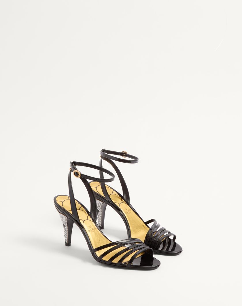 Valentino Handbags Sandalo Ladycrush In Vernice Con Cristalli 85mm per Donna in Nero/silver | Valentino IT Consegna Veloce
