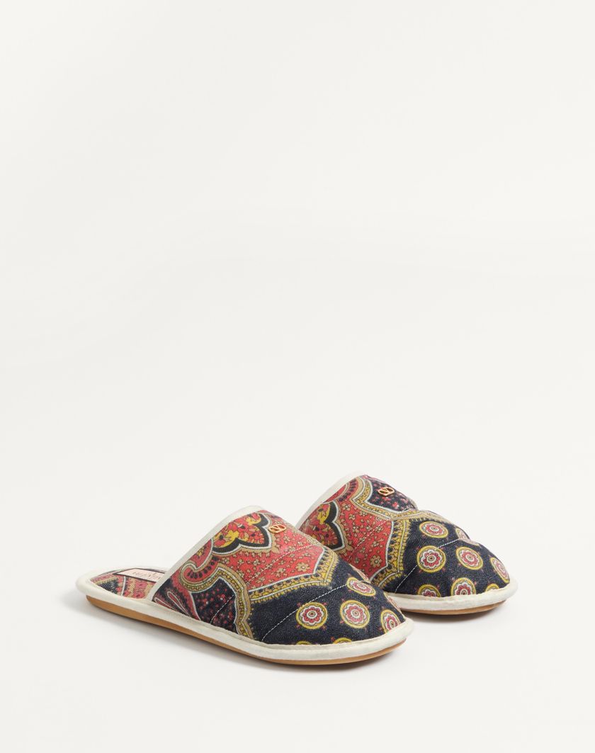Valentino Handbags Slide Ta Chambre In Tessuto Denim Voyage Imaginaire per Uomo in Multicolor/avorio | Valentino IT Online