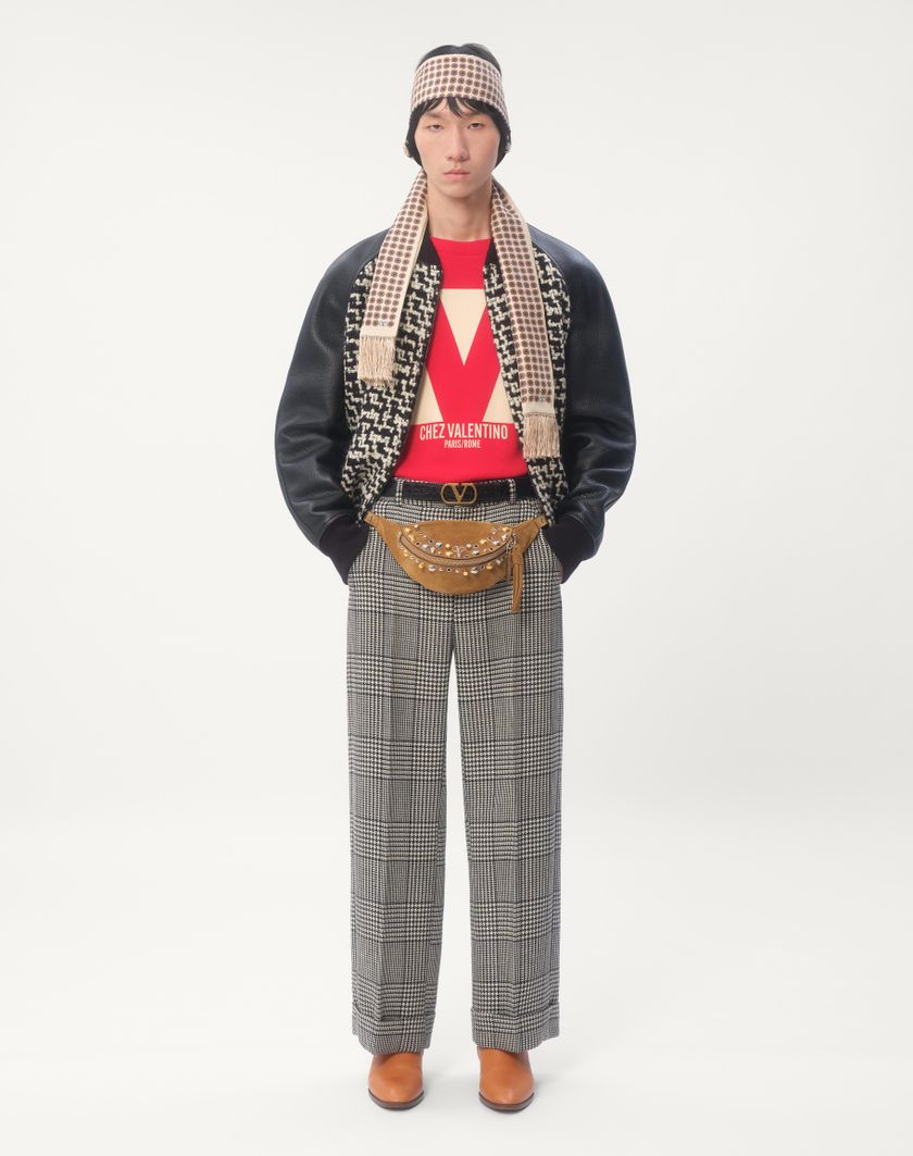 Valentino Handbags Bomber In Tweed Di Lana Con Patch Chez Valentino per Uomo in Avorio/nero | Valentino IT Outlet
