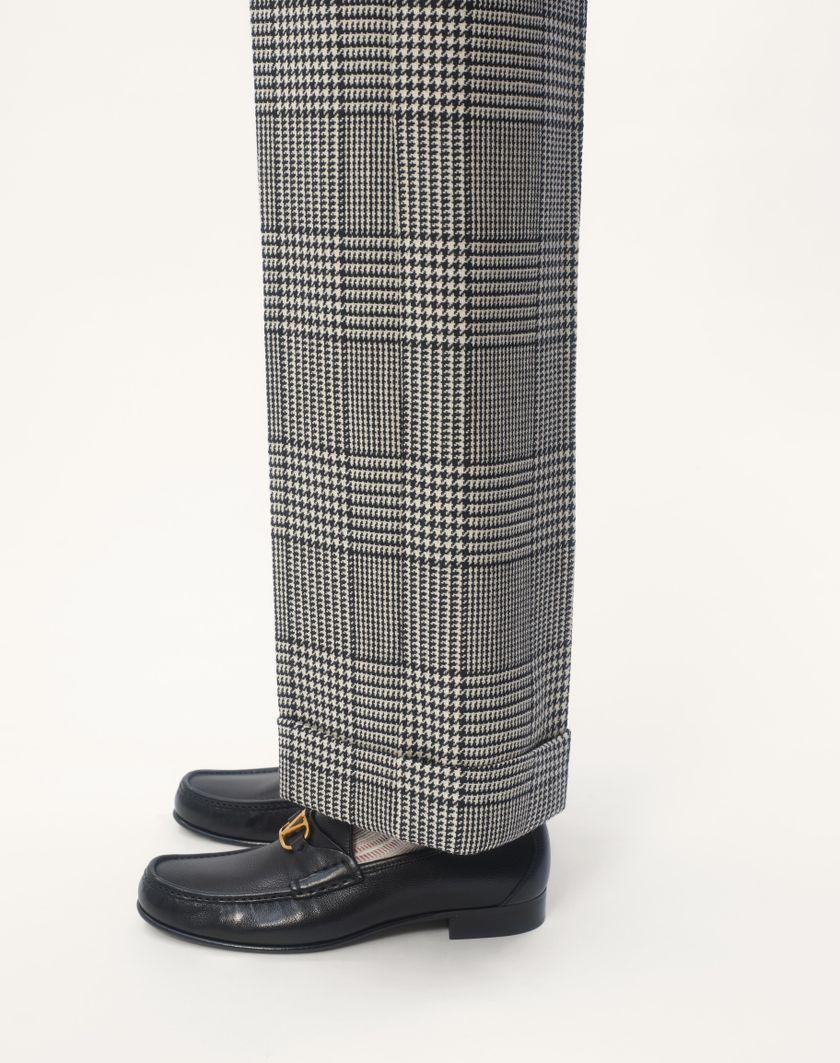 Valentino Handbags Pantalone In Lana Con Risvolto Con Motivo Check Su Pied De Poule per Uomo in Avorio/nero | Valentino IT Saldi