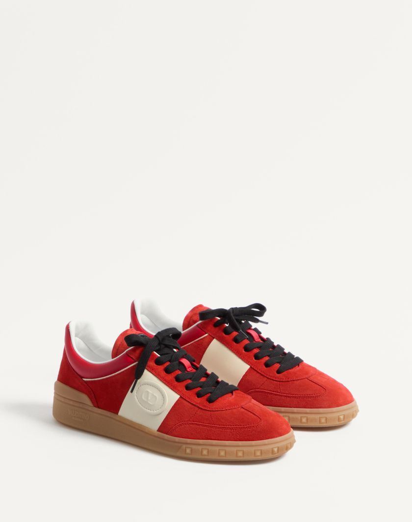 Valentino Handbags Sneaker Low Top Upvillage In Crosta E Vitello Nappato per Uomo in Grigio/corallo/nero | Valentino IT Moda