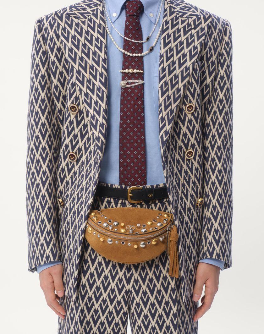 Valentino Handbags Giacca Doppiopetto In Lana Con Motivo Jacquard Toute La V per Uomo in Notte/crema | Valentino IT 2025
