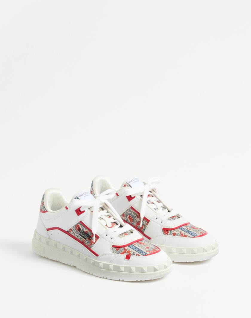Valentino Handbags Sneaker Low Top Freedots In Vitello E Tessuto Voyage Imaginaire per Uomo in Bianco/multicolor/corallo | Valentino IT Nuovo