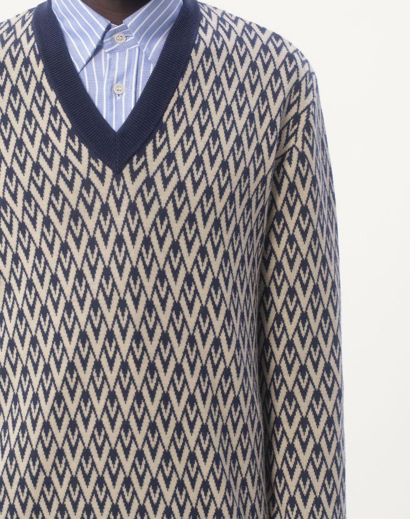 Valentino Handbags Maglione In Lana Con Motivo Jacquard Toute La V per Uomo in Navy/crema | Valentino IT Promozione
