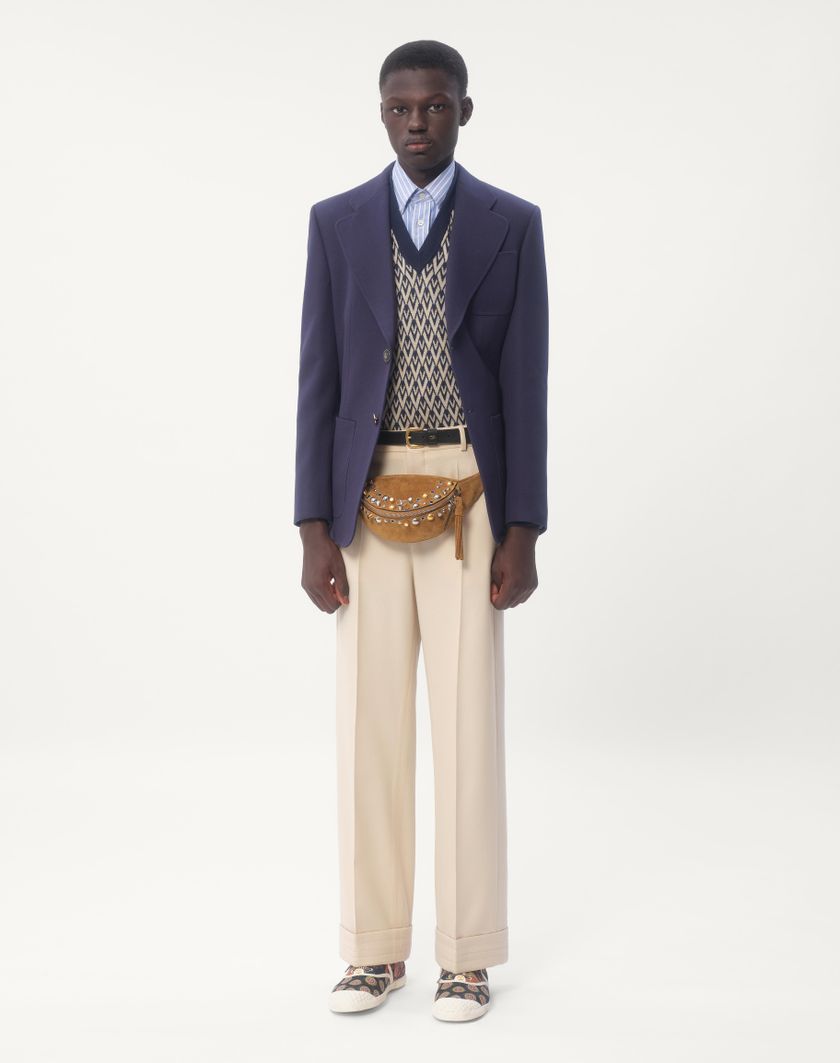 Valentino Handbags Pantalone In Gabardina Di Lana Con Risvolto per Uomo in Burro | Valentino IT Pezzi Unici