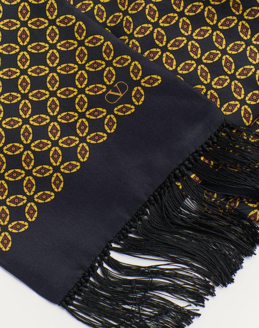 Valentino Handbags Scarf Bandeaux Chamber In Seta Con Frange per Uomo in Nero/giallo/arancione | Valentino IT Acquista Ora