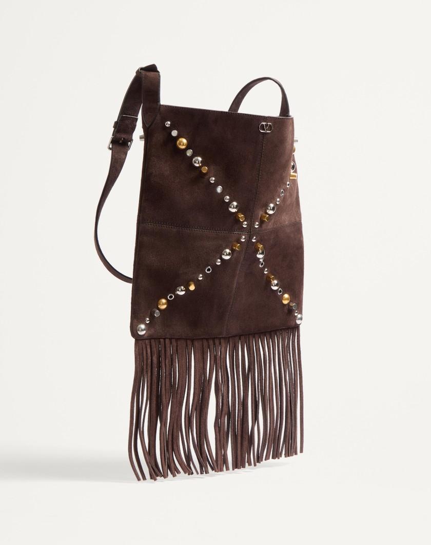 Valentino Handbags Borsa A Spalla Valentino Garavani Nellcôte In Suede Con Frange per Uomo in Testa Di Moro | Valentino IT Promozione Limitata