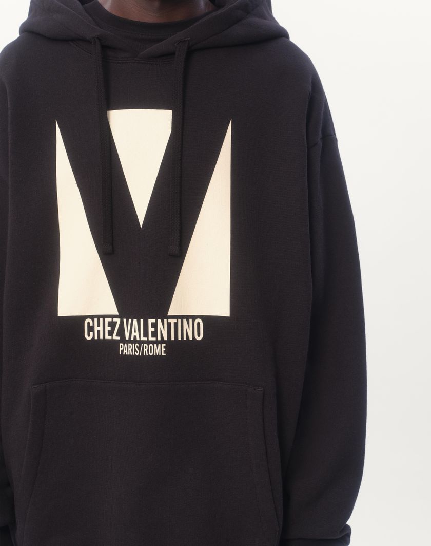 Valentino Handbags Felpa In Cotone Con Cappuccio E Stampa Chez Valentino per Uomo in Avorio | Valentino IT Sconto