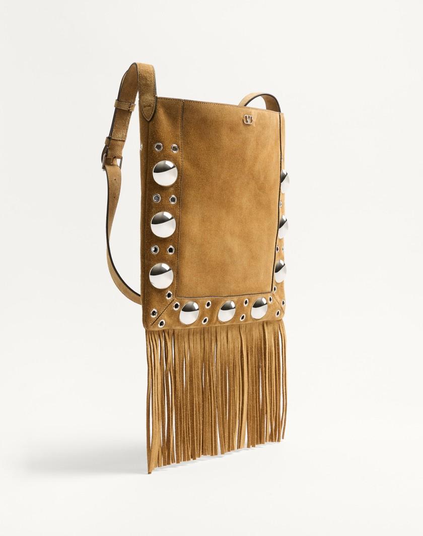 Valentino Handbags Borsa A Spalla Valentino Garavani Nellcôte In Suede Con Frange per Uomo in Havana Beige | Valentino IT Offerta
