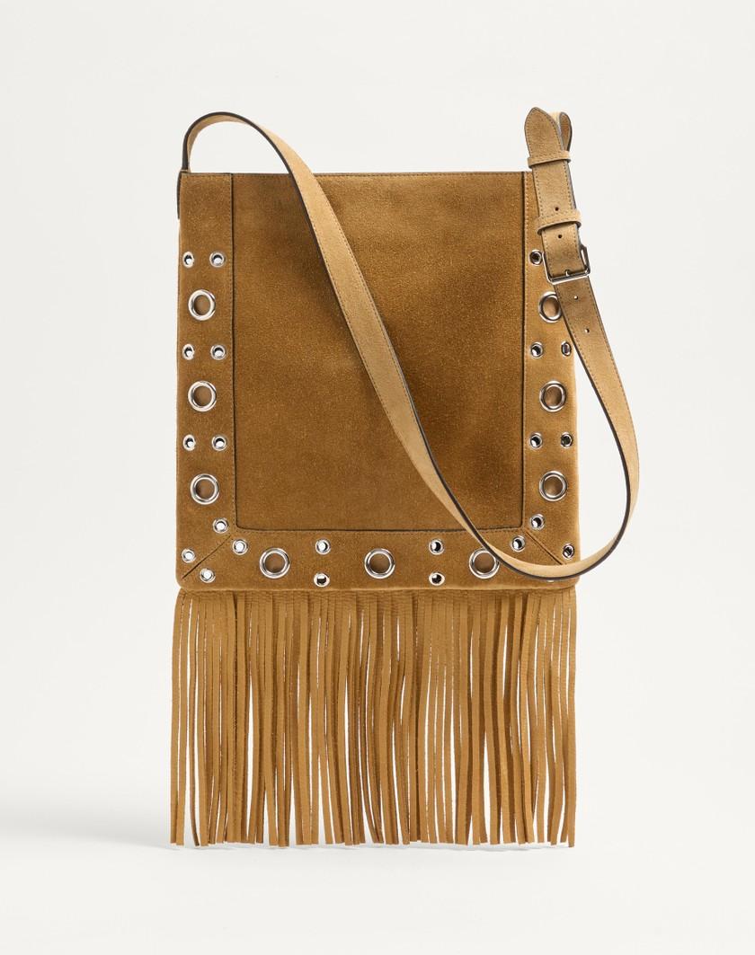 Valentino Handbags Borsa A Spalla Valentino Garavani Nellcôte In Suede Con Frange per Uomo in Havana Beige | Valentino IT Offerta