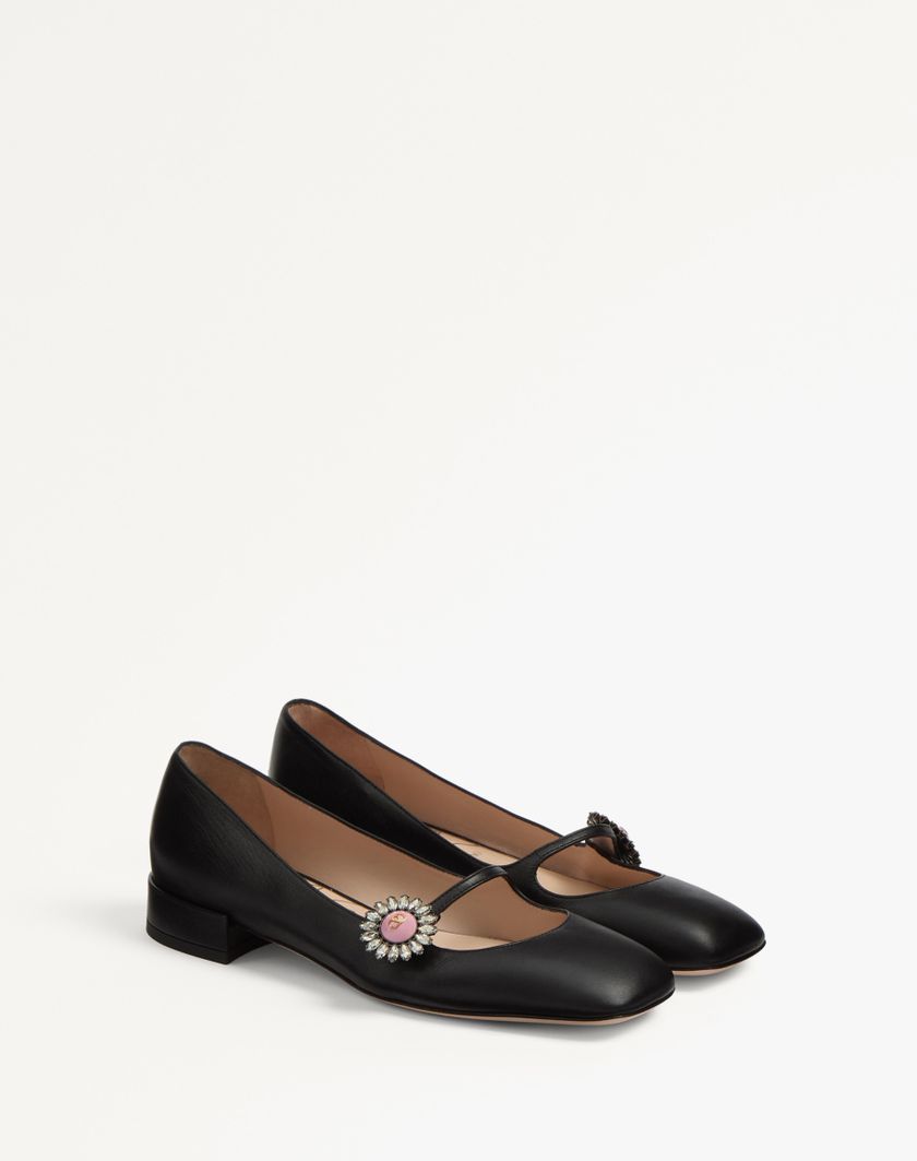 Valentino Handbags Ballerina Mary-jane Preshoes In Capretto Con Bottone Gioiello 20mm per Donna in Nero/rosa | Valentino IT Offerte