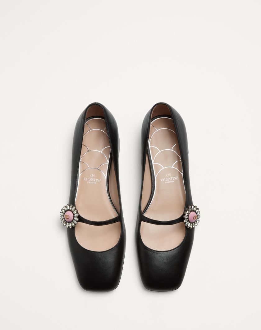 Valentino Handbags Ballerina Mary-jane Preshoes In Capretto Con Bottone Gioiello 20mm per Donna in Nero/rosa | Valentino IT Offerte