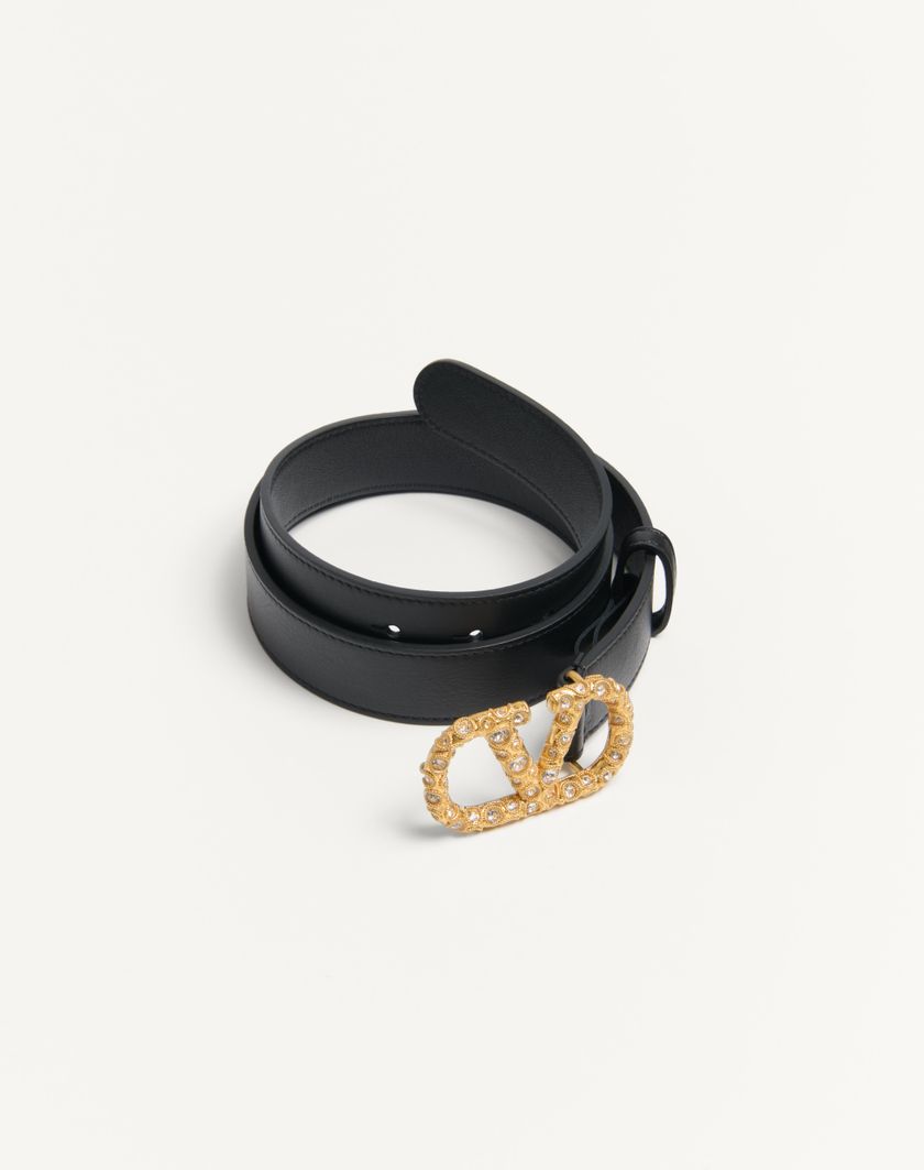 Valentino Handbags Cintura Vlogo Signature In Vitello Lucido Con Cristalli 30 Mm per Donna in Avorio/crystal | Valentino IT Shopping Online