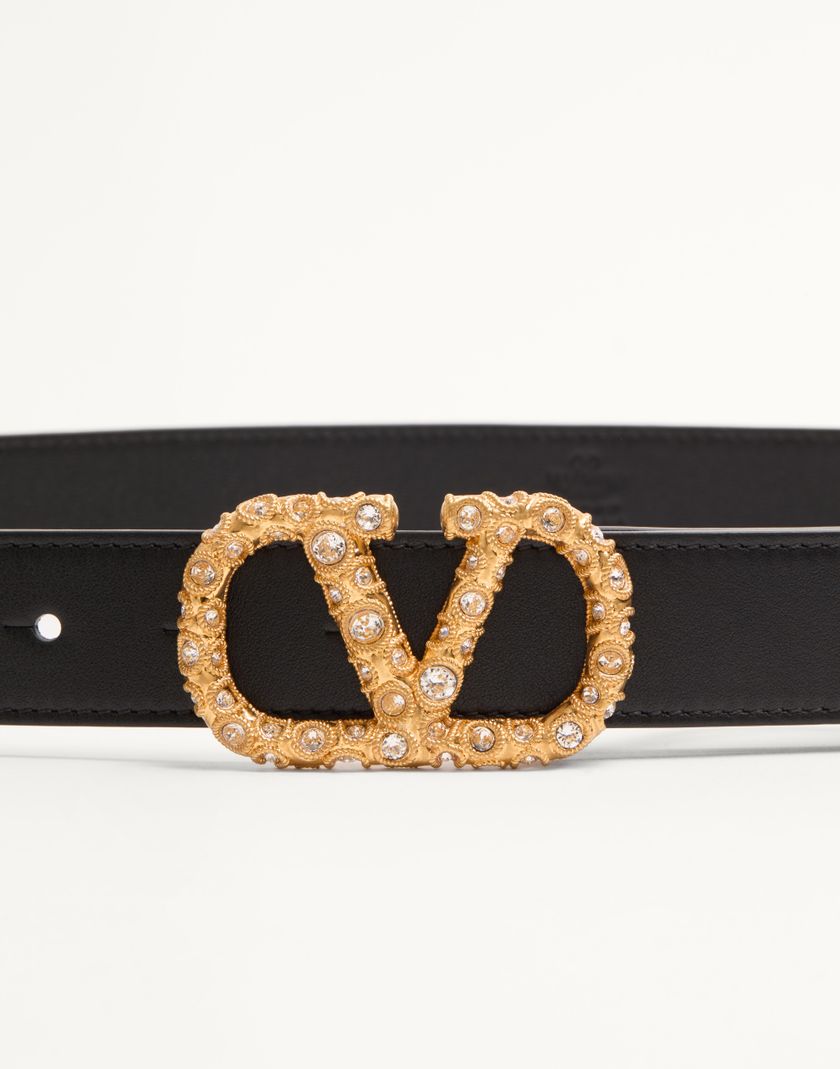 Valentino Handbags Cintura Vlogo Signature In Vitello Lucido Con Cristalli 30 Mm per Donna in Avorio/crystal | Valentino IT Shopping Online