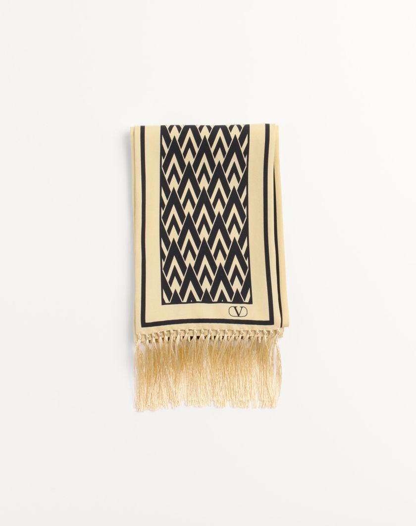 Valentino Handbags Scarf Bandeaux Toute La V In Seta Con Frange per Uomo in Crema/nero | Valentino IT Prezzo Ridotto
