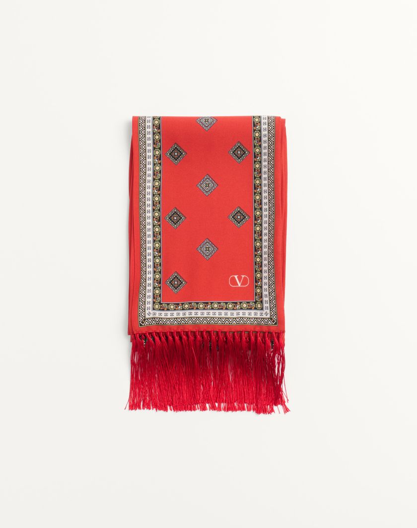 Valentino Handbags Scarf Bandeaux Chamber In Seta Con Frange per Uomo in Arancione/bianco/beige/crema | Valentino IT Online